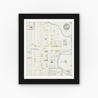Old map wall art mockup — black gallery frame with white mat — Sanborn Fire Insurance Map from Pelican Rapids, Otter Tail County, Minnesota (1894) - Complete Map Set