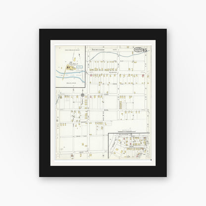 Old map wall art mockup — black gallery frame with white mat — Sanborn Fire Insurance Map from Indiana, Indiana County, Pennsylvania (1916), Sheet #0015