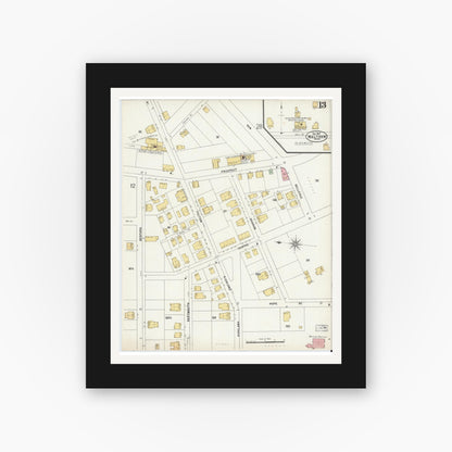 Old map wall art mockup — black gallery frame with white mat — Sanborn Fire Insurance Map from Waltham, Middlesex County, Massachusetts (1897), Sheet #0013