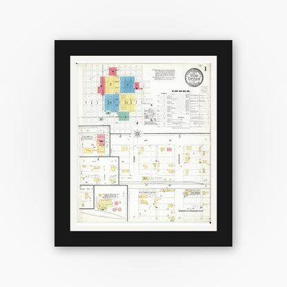 Old map wall art mockup — black gallery frame with white mat — Sanborn Fire Insurance Map from Tipton, Cedar County, Iowa (1906) â€” Complete Set