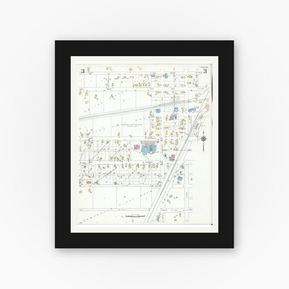 Old map wall art mockup — black gallery frame with white mat — Sanborn Fire Insurance Map from Forest, Hardin County, Ohio (1950), Sheet #0003
