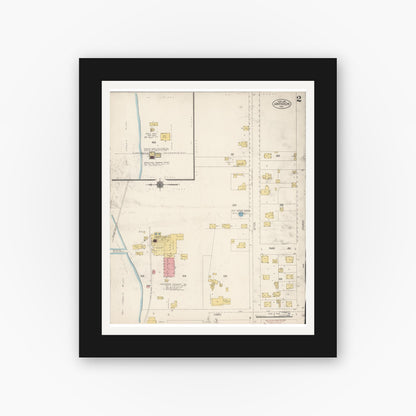 Old map wall art mockup — black gallery frame with white mat — Sanborn Fire Insurance Map from Antioch, Contra Costa County, California (1912), Sheet #0002
