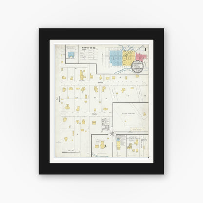 Old map wall art mockup — black gallery frame with white mat — Sanborn Fire Insurance Map from Granbury, Hood County, Texas (1898) - Complete Map Set