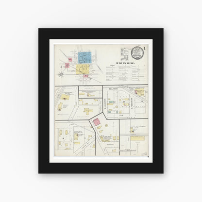 Old map wall art mockup — black gallery frame with white mat — Sanborn Fire Insurance Map from Lebanon, Boone County, Indiana (1892) - Complete Map Set