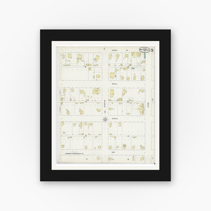 Old map wall art mockup — black gallery frame with white mat — Sanborn Fire Insurance Map from Whitewright, Grayson County, Texas (1896), Sheet #0005