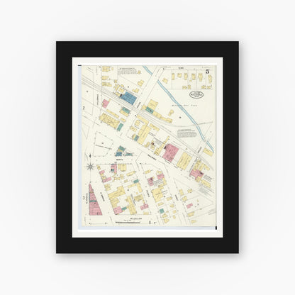 Old map wall art mockup — black gallery frame with white mat — Sanborn Fire Insurance Map from Hillsdale, Hillsdale County, Michigan (1907), Sheet #0005