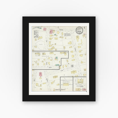 Old map wall art mockup — black gallery frame with white mat — Sanborn Fire Insurance Map from Concord, Middlesex County, Massachusetts (1897) - Complete Map Set
