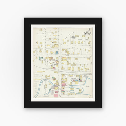 Old map wall art mockup — black gallery frame with white mat — Sanborn Fire Insurance Map from Hartford, Washington County, Wisconsin (1897), Sheet #0002