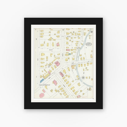 Old map wall art mockup — black gallery frame with white mat — Sanborn Fire Insurance Map from Oneonta, Otsego County, New York (1898), Sheet #0009