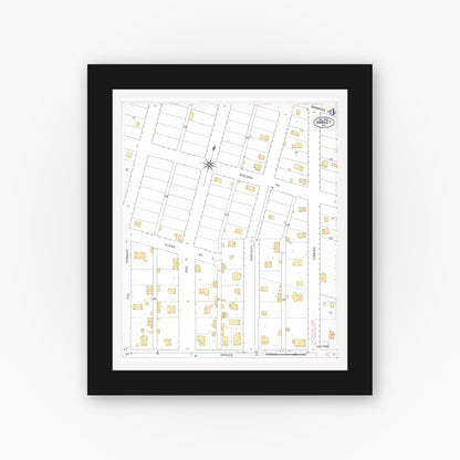 Old map wall art mockup — black gallery frame with white mat — Sanborn Fire Insurance Map from Gridley, Butte County, California (1909), Sheet #0004