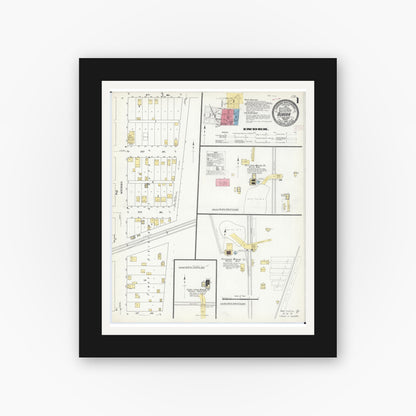 Old map wall art mockup — black gallery frame with white mat — Sanborn Fire Insurance Map from Aurora, Saint Louis County, Minnesota (1909), Sheet #0001