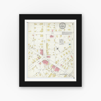 Old map wall art mockup — black gallery frame with white mat — Sanborn Fire Insurance Map from Leesburg, Highland County, Ohio (1911) - Complete Map Set