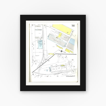 Old map wall art mockup — black gallery frame with white mat — Sanborn Fire Insurance Map from Honolulu, Oahu County, Hawaii (1955), Sheet #0156