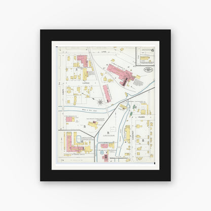 Old map wall art mockup — black gallery frame with white mat — Sanborn Fire Insurance Map from Saint Marys, Auglaize County, Ohio (1901), Sheet #0006