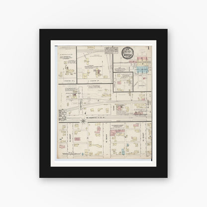 Old map wall art mockup — black gallery frame with white mat — Sanborn Fire Insurance Map from Marion, Marion County, Ohio (1884), Sheet #0001
