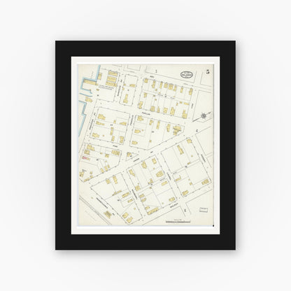 Old map wall art mockup — black gallery frame with white mat — Sanborn Fire Insurance Map from Delanco, Burlington County, New Jersey (1915), Sheet #0005