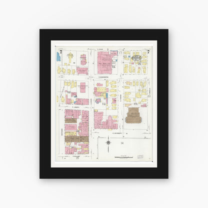 Old map wall art mockup — black gallery frame with white mat — Sanborn Fire Insurance Map from Ann Arbor, Washtenaw County, Michigan (1925), Sheet #0007