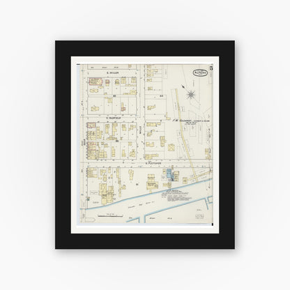 Old map wall art mockup — black gallery frame with white mat — Sanborn Fire Insurance Map from Alpena, Alpena County, Michigan (1890), Sheet #0005