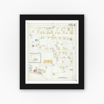 Old map wall art mockup — black gallery frame with white mat — Sanborn Fire Insurance Map from Galatia, Saline County, Illinois (1902), Sheet #0002