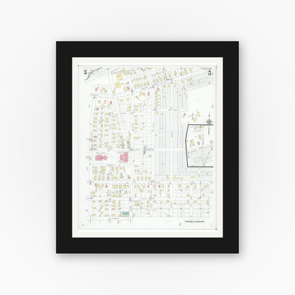 Old map wall art mockup — black gallery frame with white mat — Sanborn Fire Insurance Map from Covington, Miami County, Ohio (1946), Sheet #0005