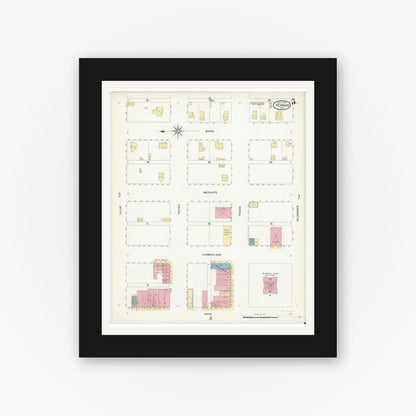 Old map wall art mockup — black gallery frame with white mat — Sanborn Fire Insurance Map from Vernon, Wilbarger County, Texas (1907), Sheet #0005