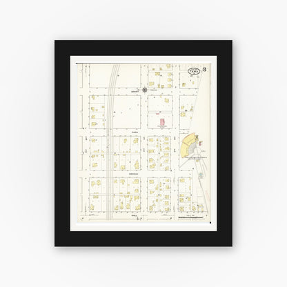 Old map wall art mockup — black gallery frame with white mat — Sanborn Fire Insurance Map from Tama, Tama County, Iowa (1915), Sheet #0008