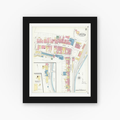 Old map wall art mockup — black gallery frame with white mat — Sanborn Fire Insurance Map from Mauch Chunk, Carbon County, Pennsylvania (1908), Sheet #0002