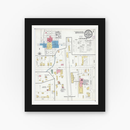 Old map wall art mockup — black gallery frame with white mat — Sanborn Fire Insurance Map from New Prague, Scott And Le Sueur, Minnesota (1904), Sheet #0001