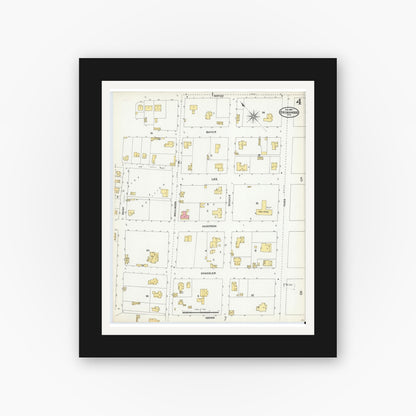 Old map wall art mockup — black gallery frame with white mat — Sanborn Fire Insurance Map from Brownwood, Brown County, Texas (1904), Sheet #0004