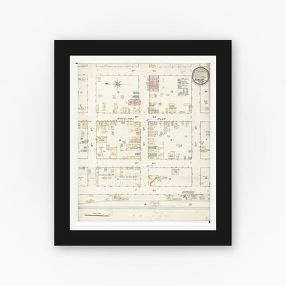 Old map wall art mockup — black gallery frame with white mat — Sanborn Fire Insurance Map from Sibley, Osceola County, Iowa (1886), Sheet #0001