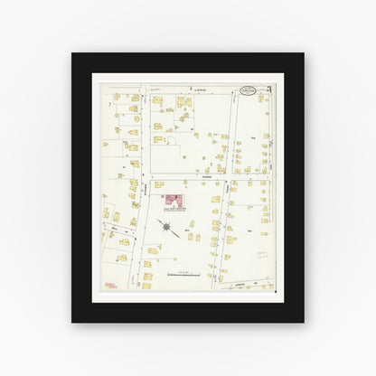 Old map wall art mockup — black gallery frame with white mat — Sanborn Fire Insurance Map from Concord, Cabarrus County, North Carolina (1911), Sheet #0003