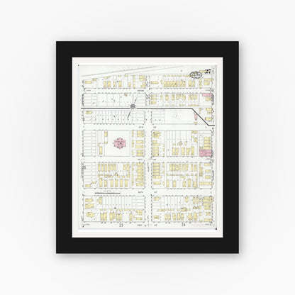 Old map wall art mockup — black gallery frame with white mat — Sanborn Fire Insurance Map from Cairo, Alexander County, Illinois (1914), Sheet #0027