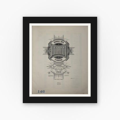 Old map wall art mockup — black gallery frame with white mat — Sanborn Fire Insurance Map from Miami, Dade County, Florida (1940), Sheet #0001