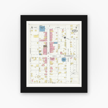 Old map wall art mockup — black gallery frame with white mat — Sanborn Fire Insurance Map from Saint Clairsville, Belmont County, Ohio (1924), Sheet #0002