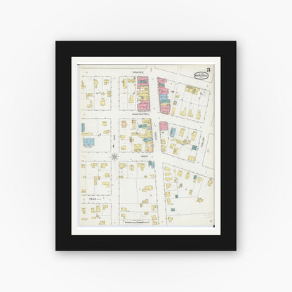 Old map wall art mockup — black gallery frame with white mat — Sanborn Fire Insurance Map from Marengo, McHenry County, Illinois (1893), Sheet #0003