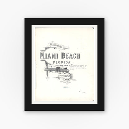 Old map wall art mockup — black gallery frame with white mat — Sanborn Fire Insurance Map from Miami Beach, Dade County, Florida (1960), Sheet #0001