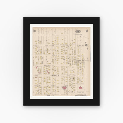 Old map wall art mockup — black gallery frame with white mat — Sanborn Fire Insurance Map from Temple, Bell County, Texas (1922), Sheet #0019