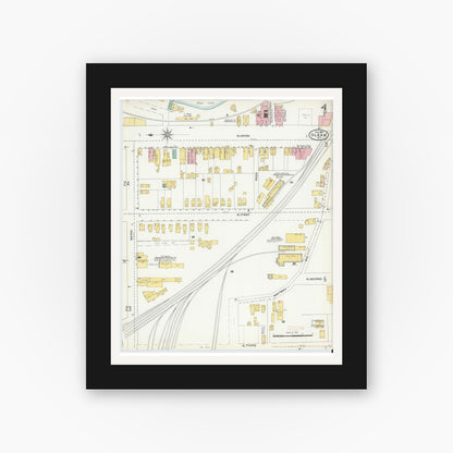 Old map wall art mockup — black gallery frame with white mat — Sanborn Fire Insurance Map from Olean, Cattaraugus County, New York (1904), Sheet #0004