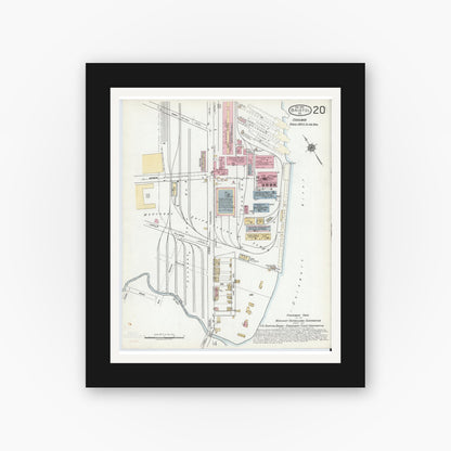 Old map wall art mockup — black gallery frame with white mat — Sanborn Fire Insurance Map from Bristol, Bucks County, Pennsylvania (1927), Sheet #0020