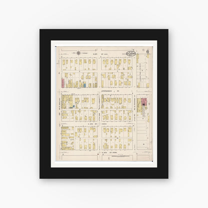 Old map wall art mockup — black gallery frame with white mat — Sanborn Fire Insurance Map from Escanaba, Delta County, Michigan (1921), Sheet #0006