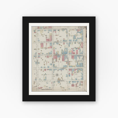 Old map wall art mockup — black gallery frame with white mat — Sanborn Fire Insurance Map from Laredo, Webb County, Texas (1885), Sheet #0002
