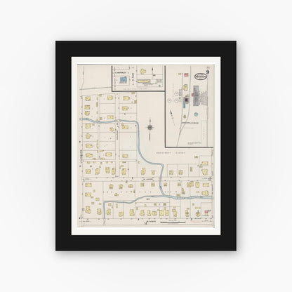 Old map wall art mockup — black gallery frame with white mat — Sanborn Fire Insurance Map from Marion, Williamson County, Illinois (1922), Sheet #0009