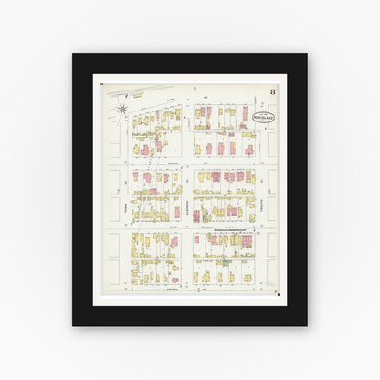 Old map wall art mockup — black gallery frame with white mat — Sanborn Fire Insurance Map from Rock Island, Rock Island County, Illinois (1898), Sheet #0008