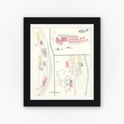 Old map wall art mockup — black gallery frame with white mat — Sanborn Fire Insurance Map from Brookville, Jefferson County, Pennsylvania (1921), Sheet #0018