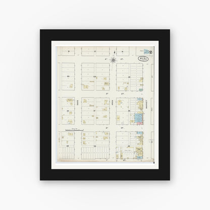 Old map wall art mockup — black gallery frame with white mat — Sanborn Fire Insurance Map from Baird, Callahan County, Texas (1891), Sheet #0002