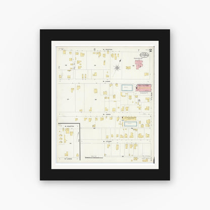 Old map wall art mockup — black gallery frame with white mat — Sanborn Fire Insurance Map from Sherman, Grayson County, Texas (1908), Sheet #0002