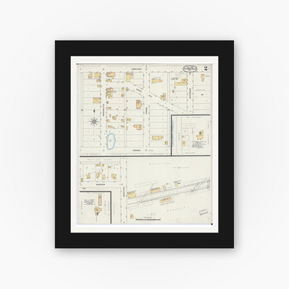 Old map wall art mockup — black gallery frame with white mat — Sanborn Fire Insurance Map from Saint Croix Falls, Polk County, Wisconsin (1899), Sheet #0002