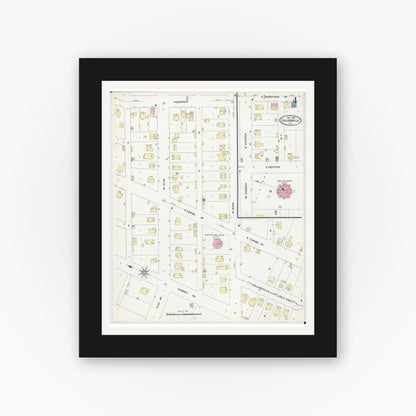 Old map wall art mockup — black gallery frame with white mat — Sanborn Fire Insurance Map from Collinsville, Madison County, Illinois (1907), Sheet #0004