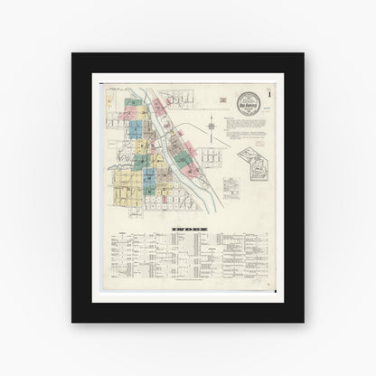 Old map wall art mockup — black gallery frame with white mat — Sanborn Fire Insurance Map from Big Rapids, Mecosta County, Michigan (1914) - Complete Map Set