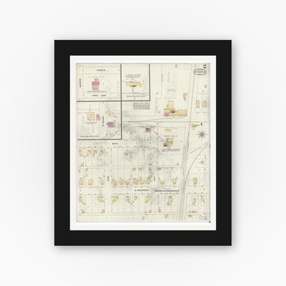Old map wall art mockup — black gallery frame with white mat — Sanborn Fire Insurance Map from Roachdale, Putnam County, Indiana (1902), Sheet #0002
